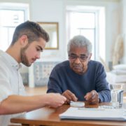 Young Man Helping Older Man